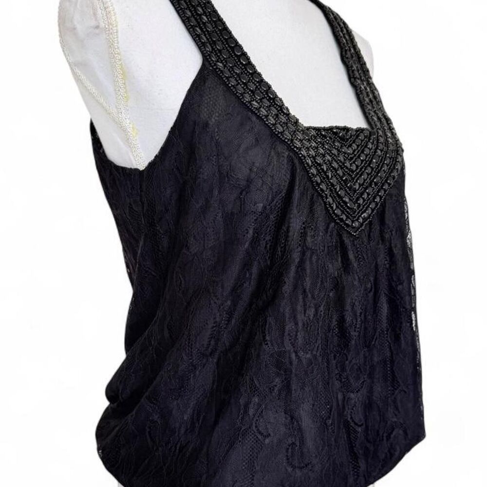 Vintage Y2K Bebe Black Floral Lace Beaded Halter Tank Top Size S